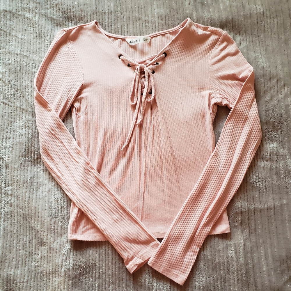 Bluenotes || pink ribbed shoelace longsleeve shirt